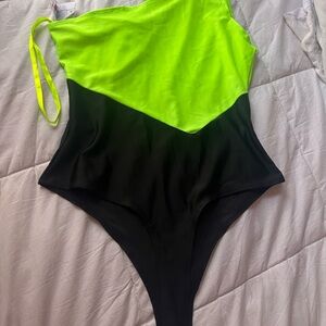 LOVE J Neon Green and Black Swimsuit